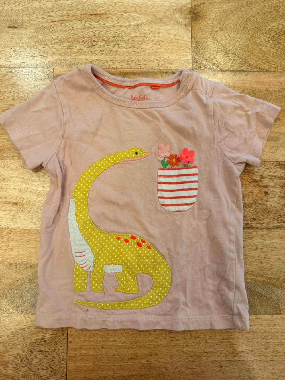 Baby Boden Pink Tee with Yellow Polka-Dot Dinosaur Appliqué